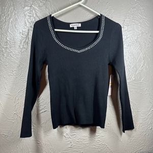 Nanette Nanette Lepore Studded Neckline Sweater Black Women's Size Small‎